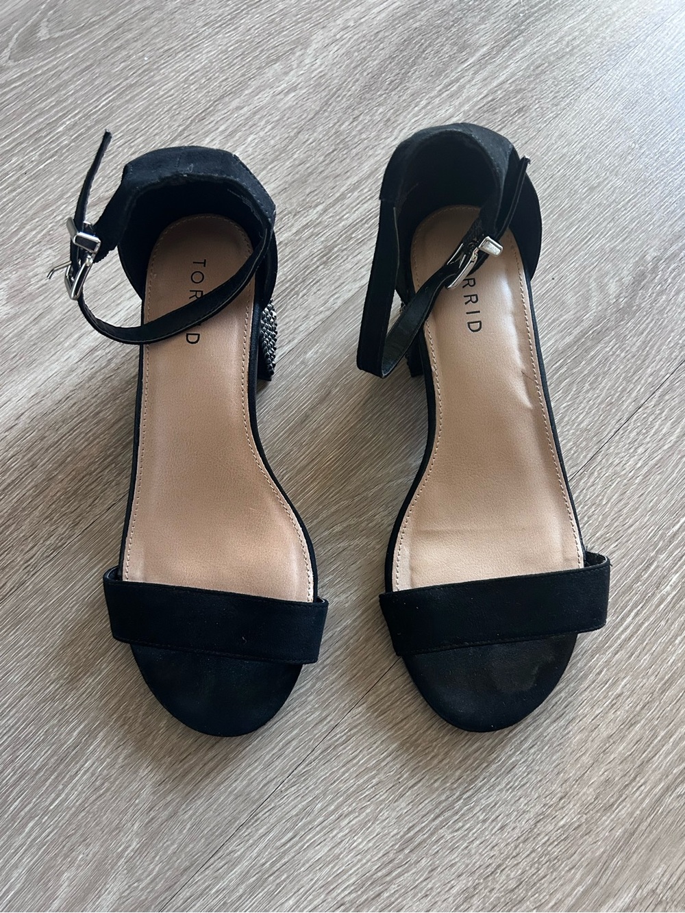 Torrid Black Faux Suede Rhinestone Block Heel Sandals 7.5W